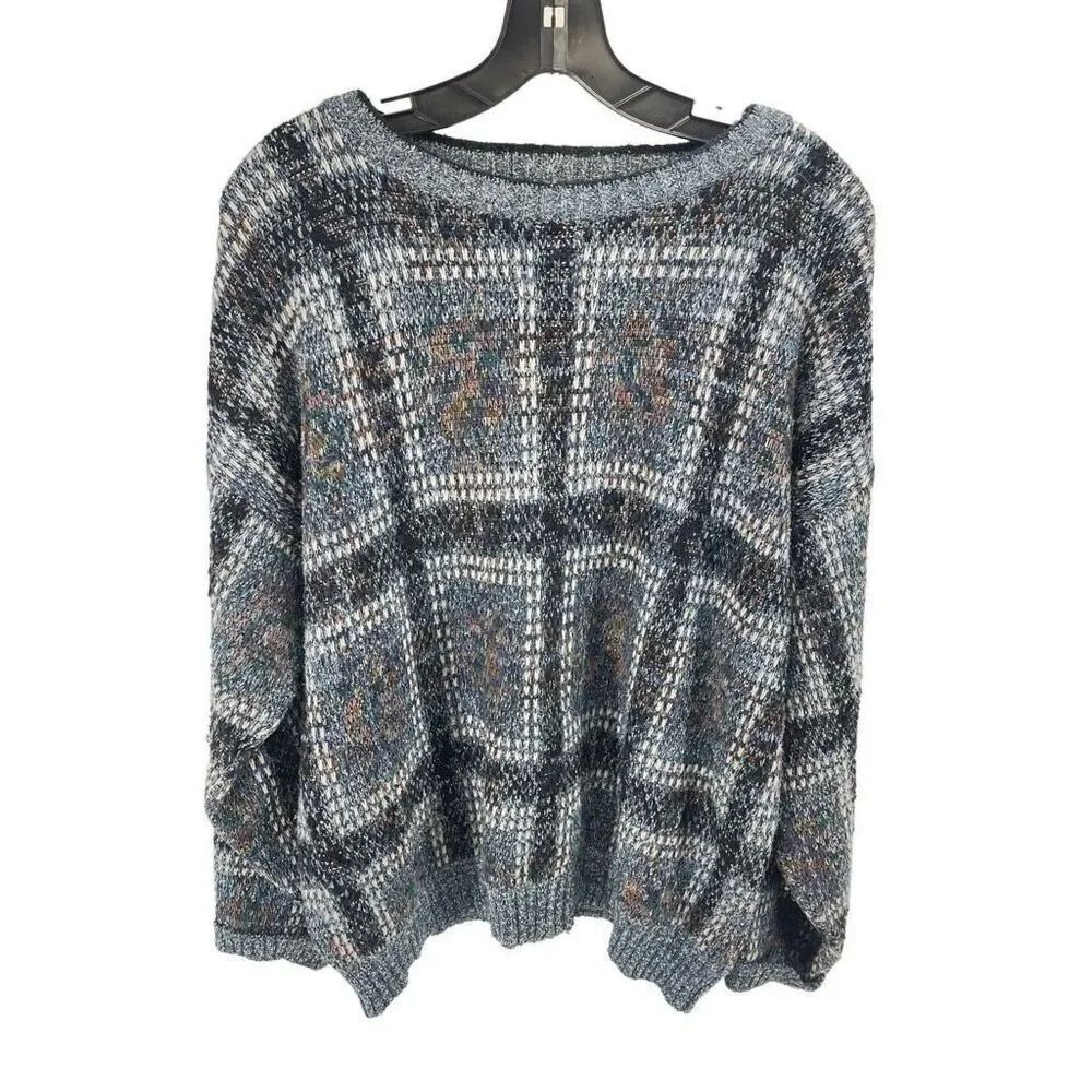 Method Vintage Mens Pullover Sweater Long Sleeve Check Printed Large Blue Gray